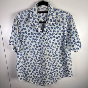 VTG Tributes Mens M 100% Cotton Blue Floral Short Sleeve Button Up Shirt Vaca